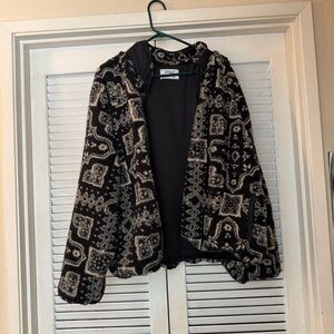 STOR Patterned Teddy Jacket in Black and Cream